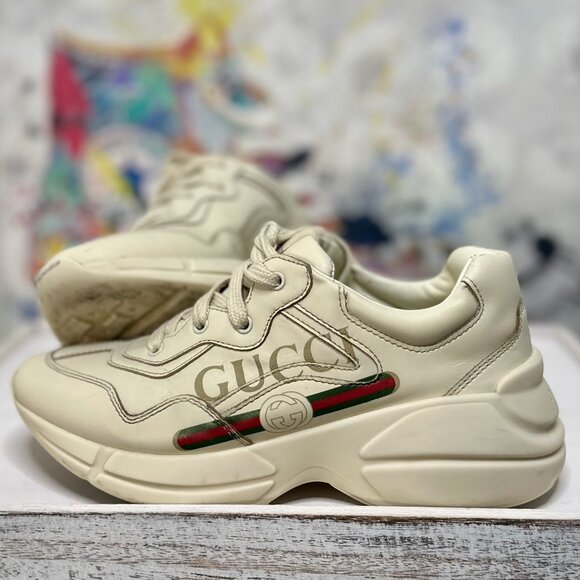 Gucci Rhyton Logo Leather Sneakers White - Picture 2 of 7